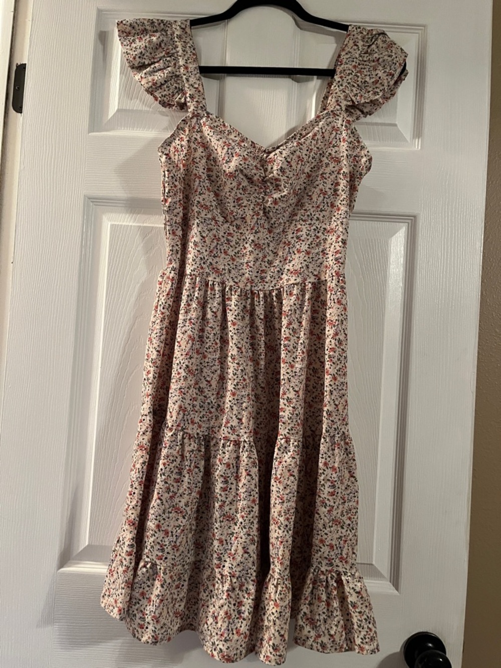 Cream Floral Ruffle Strap Casual Dress